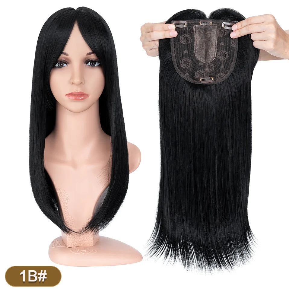 18-Inch Straight Hair Topper with Bangs | Synthetic Hairpiece for Adding Volume &Coverage | Women's Hair Extension Solution - Smooth Wigs