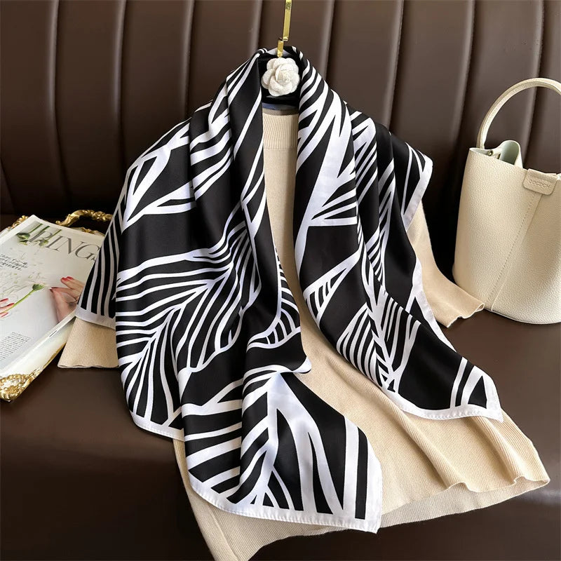 90x90cm Luxury Twill Silk-Feel Scarf | Women's Head Wrap &amp; Shawl with Elegant Hair Tree Print | Versatile Neck Scarf - Smooth Wigs