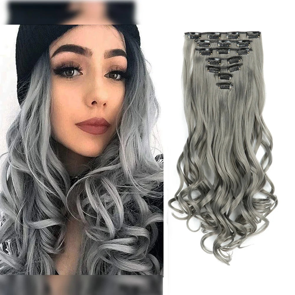 7-Piece 22-Inch Clip-In Hair Extensions | Long Curly Wavy Synthetic Hair Pieces | Natural-Looking Full Head Extensions for Women & Girls - Smooth Wigs
