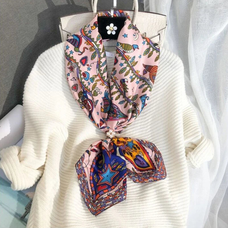 90x90cm Luxury Twill Silk-Feel Scarf | Women's Head Wrap &amp; Shawl with Elegant Hair Tree Print | Versatile Neck Scarf - Smooth Wigs