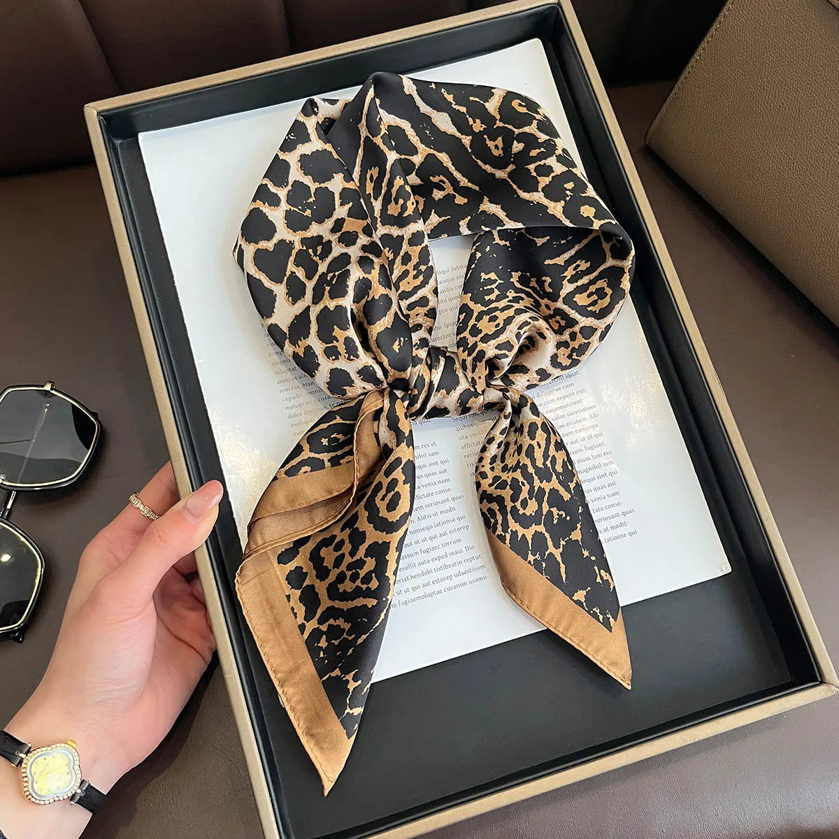 Luxury Leopard Print Square Scarf | Soft Satin Bandana & Vintage Head Wrap | Windproof Shawl for Travel& Beach - Smooth Wigs