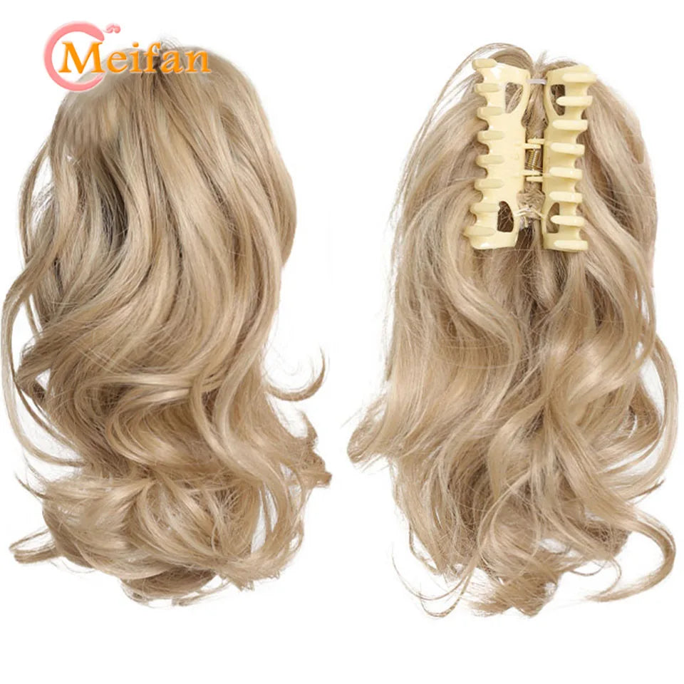Wavy Curly Claw Clip Ponytail | Natural-Looking Hair Bun Extension in Blonde, Brown &amp; Black | False Pigtail for Women - Smooth Wigs