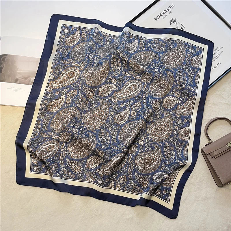 Paisley Print Square Scarf | Soft Satin Bandana &amp; Vintage Head Wrap | Windproof Beach Shawl - Smooth Wigs