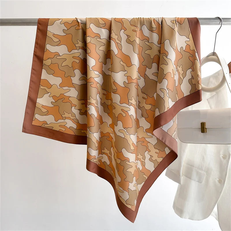 90x90cm Luxury Twill Silk-Feel Scarf | Women's Head Wrap &amp; Shawl with Elegant Hair Tree Print | Versatile Neck Scarf - Smooth Wigs