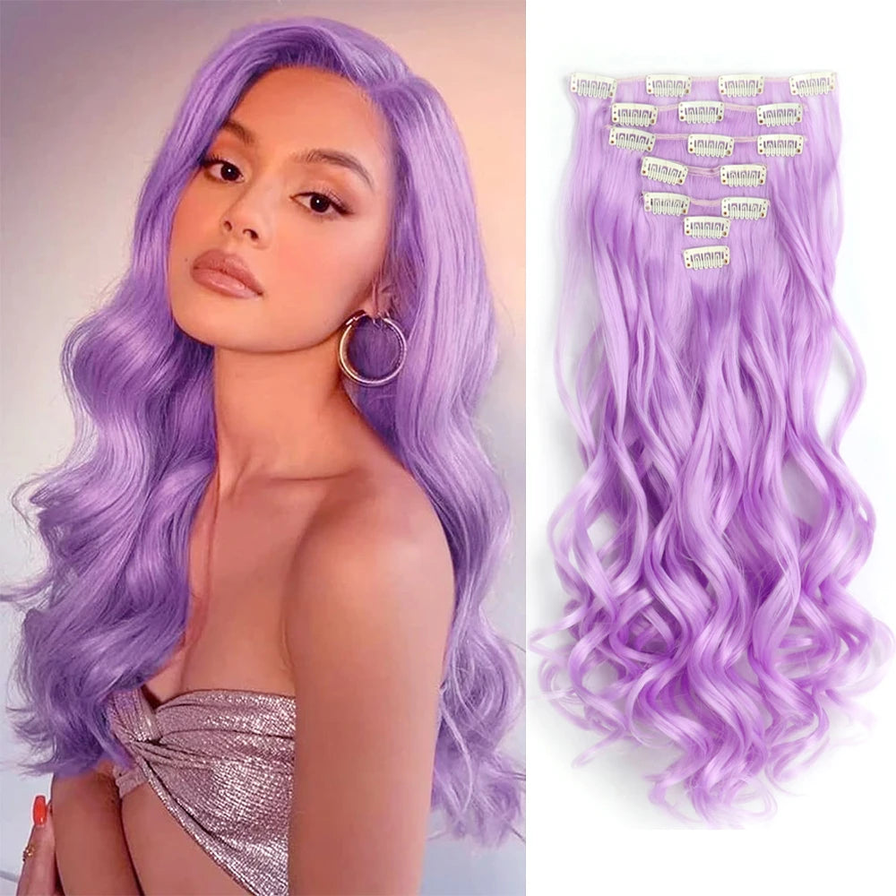 7-Piece 22-Inch Clip-In Hair Extensions | Long Curly Wavy Synthetic Hair Pieces | Natural-Looking Full Head Extensions for Women & Girls - Smooth Wigs