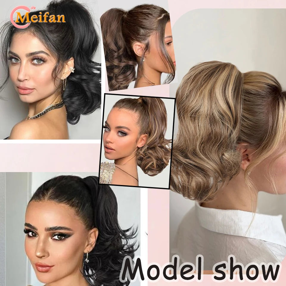 Wavy Curly Claw Clip Ponytail | Natural-Looking Hair Bun Extension in Blonde, Brown &amp; Black | False Pigtail for Women - Smooth Wigs