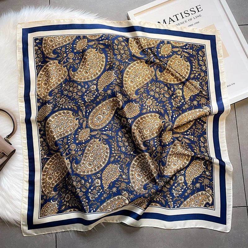Paisley Print Square Scarf | Soft Satin Bandana &amp; Vintage Head Wrap | Windproof Beach Shawl - Smooth Wigs