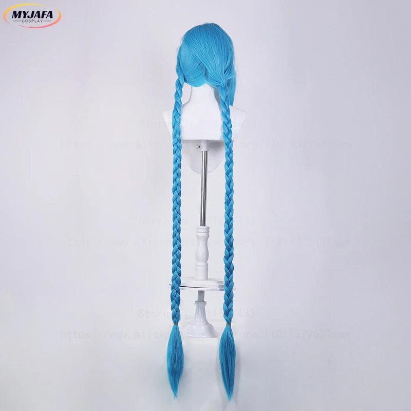 Jinx Cosplay Wig | Long Braided Blue Hair with Heat Resistance | Perfect for League of Legends & Anime Fans - Smooth Wigs