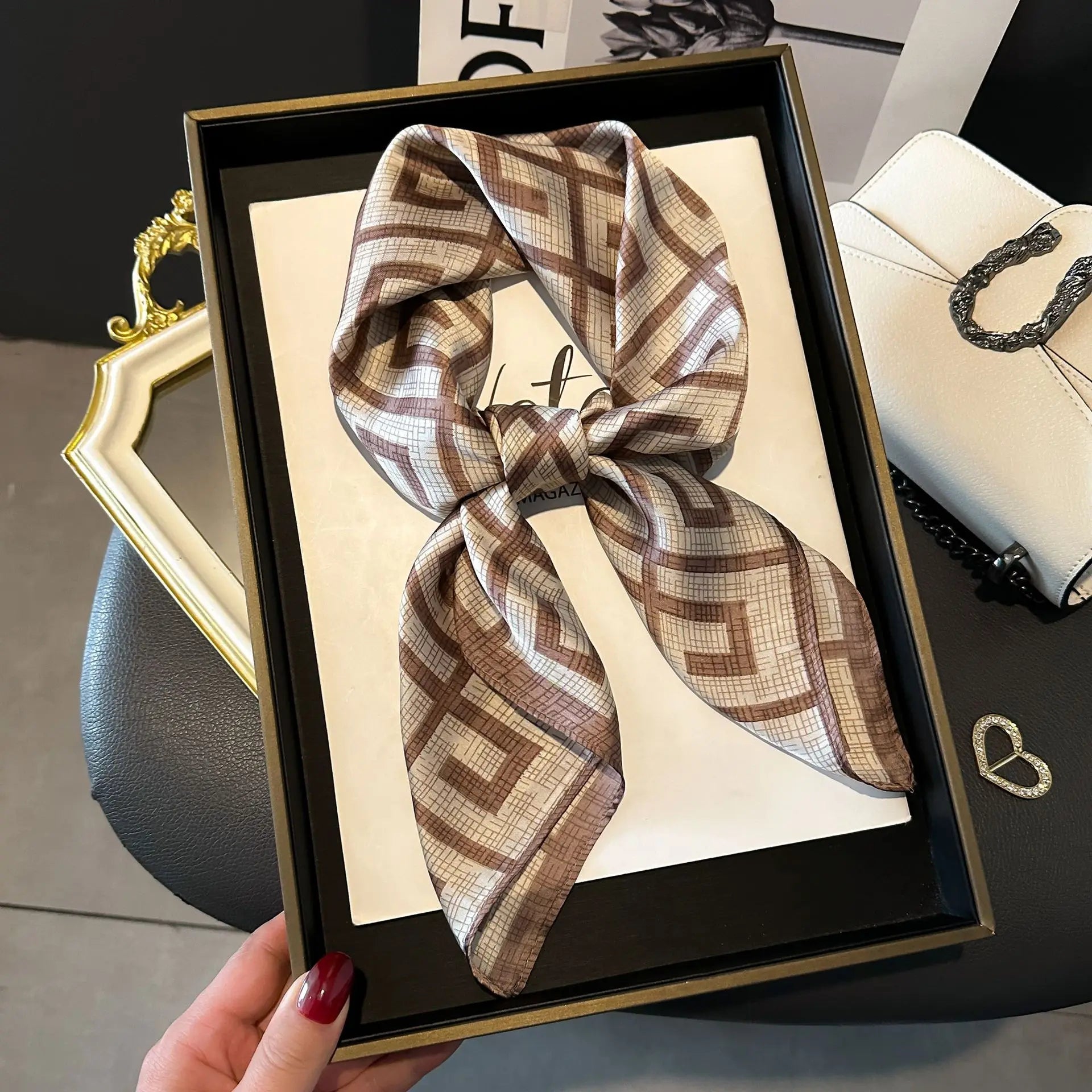 Luxury Satin Print Silk Scarf | Women's Square Neck Scarf &amp; Headwrap | Versatile Beach Bandana - Smooth Wigs
