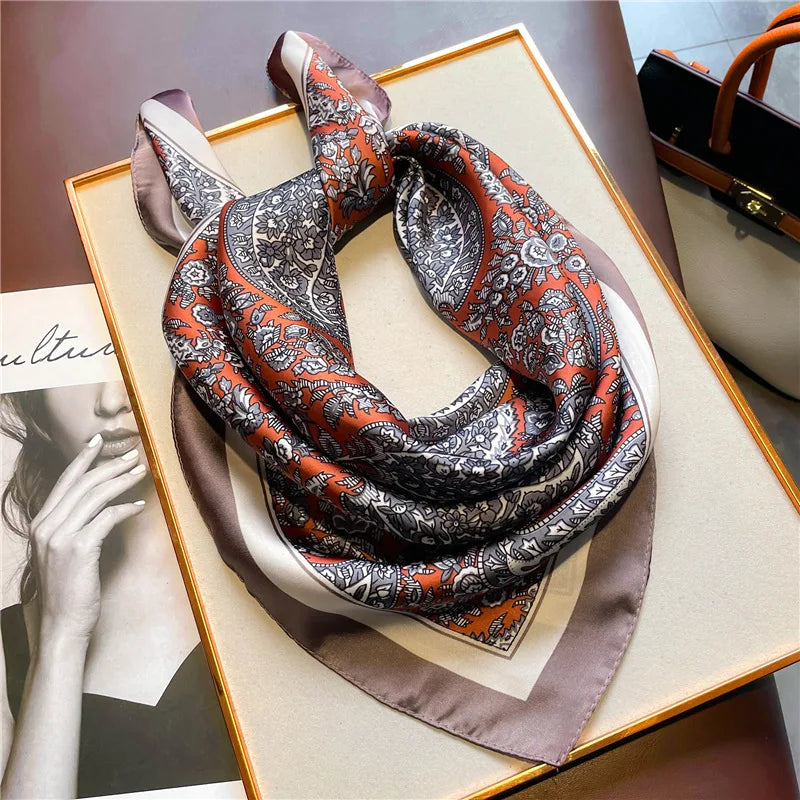 Paisley Print Square Scarf | Soft Satin Bandana &amp; Vintage Head Wrap | Windproof Beach Shawl - Smooth Wigs