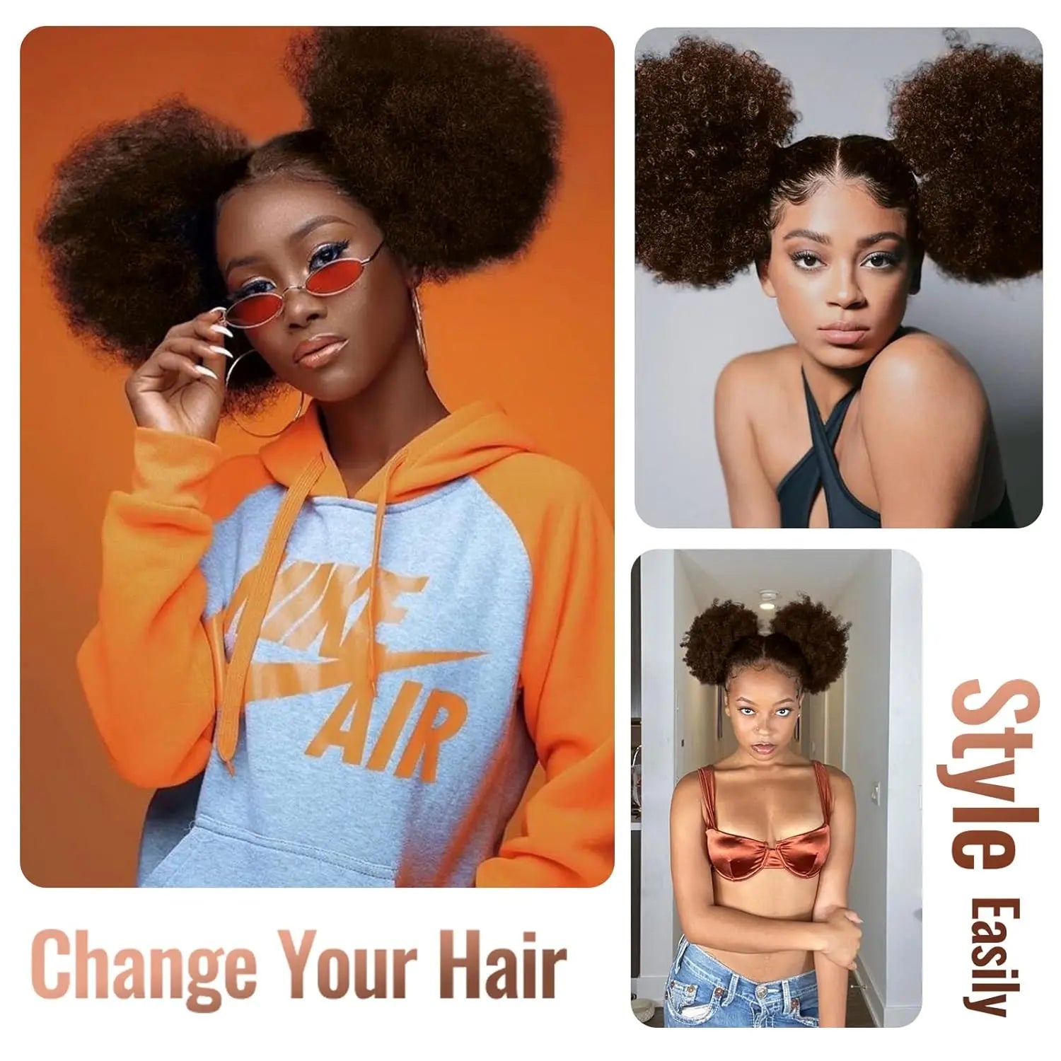 Large Afro Puff Ponytail | Kinky Curly Hair Bun with Drawstring &amp; Clips | Updo Extensions for Black Women - Smooth Wigs