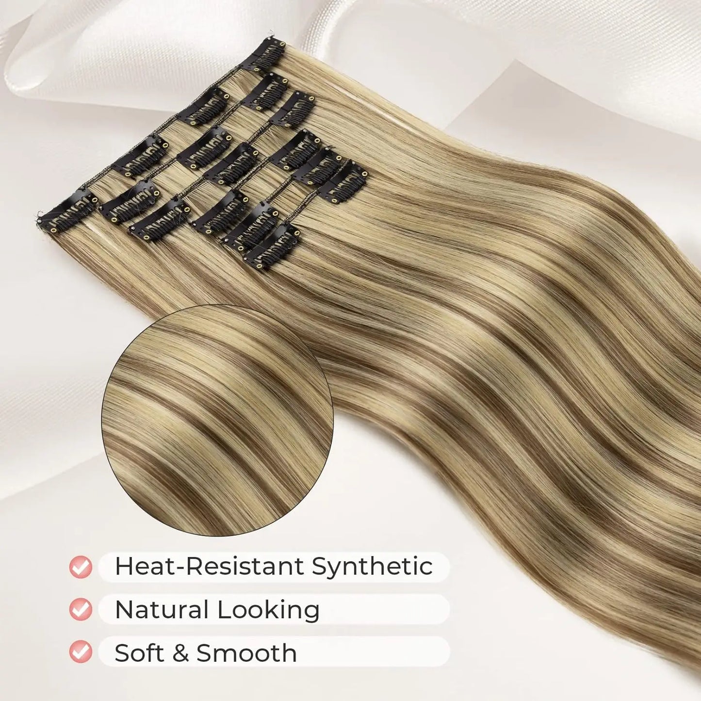 Clip-In Hair Extensions | Thick Long Lace Weft Synthetic Hairpieces for Women | Lightweight &amp; Easy to Style - Smooth Wigs