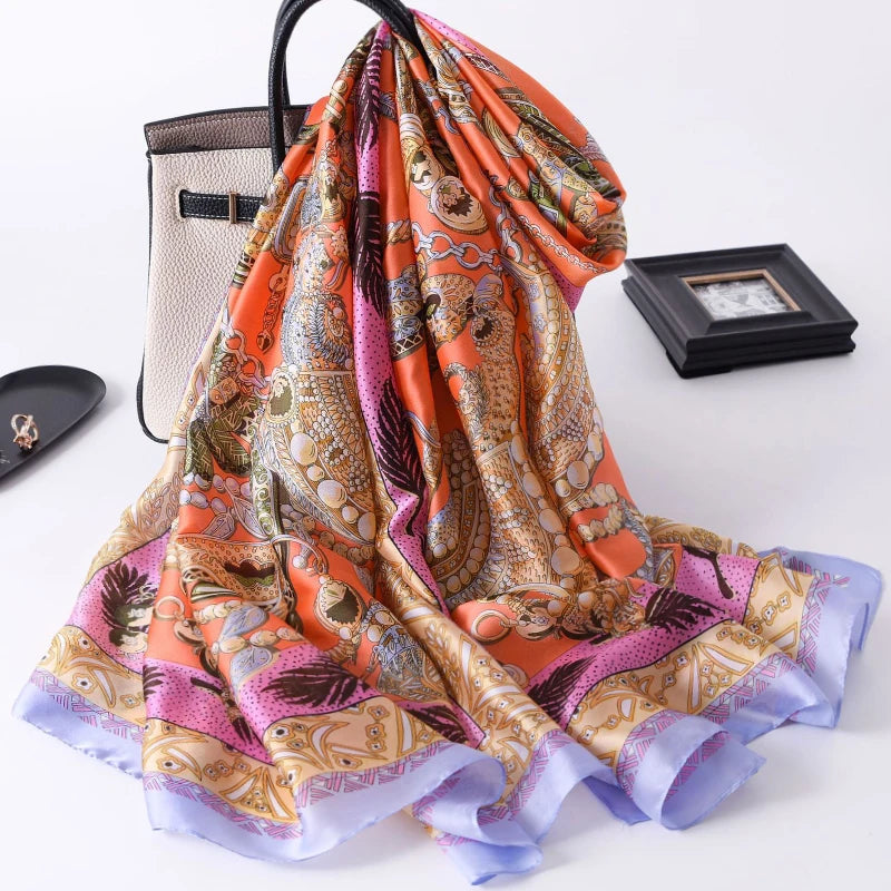 180x90cm Luxury Silk Scarf | Women's Summer Shawl &amp; Beach Wrap | Designer Bandana for Ladies - Smooth Wigs