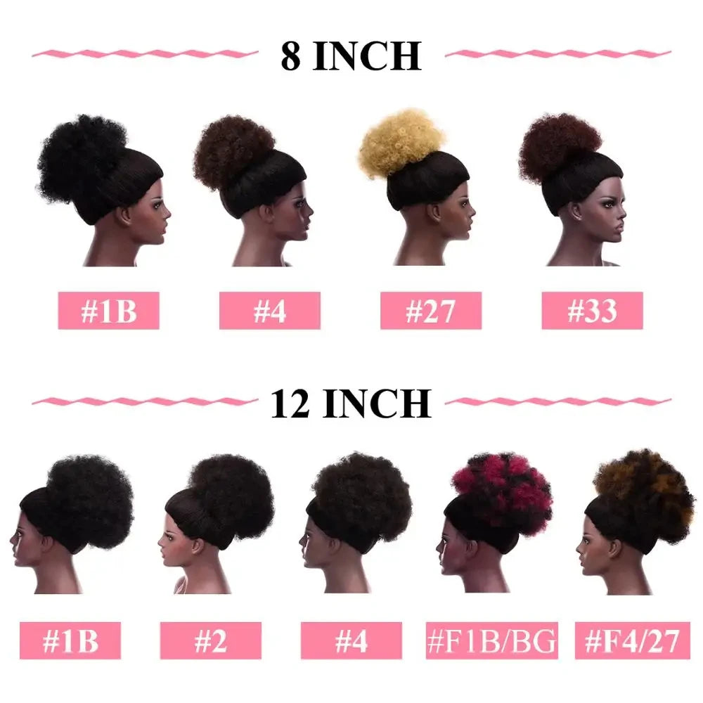Large Afro Puff Ponytail | Kinky Curly Hair Bun with Drawstring &amp; Clips | Updo Extensions for Black Women - Smooth Wigs