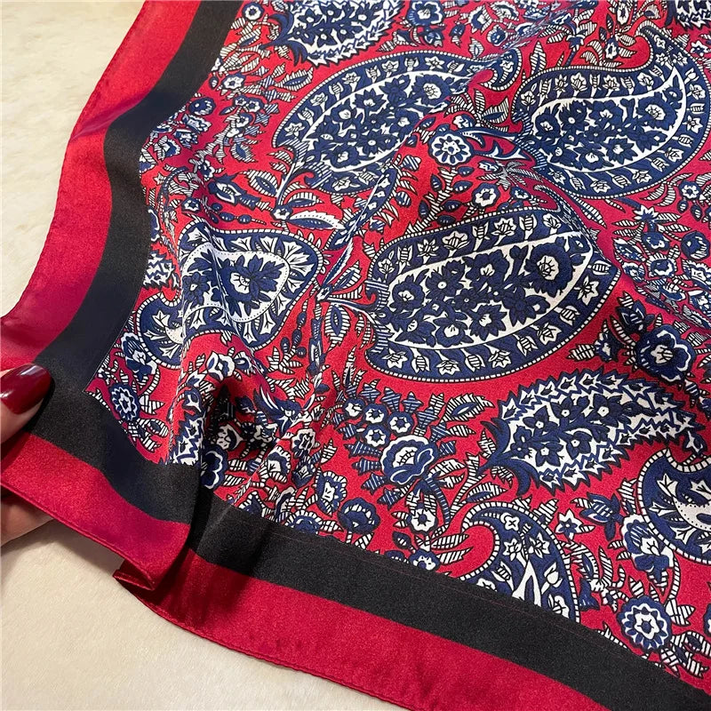 Paisley Print Square Scarf | Soft Satin Bandana &amp; Vintage Head Wrap | Windproof Beach Shawl - Smooth Wigs