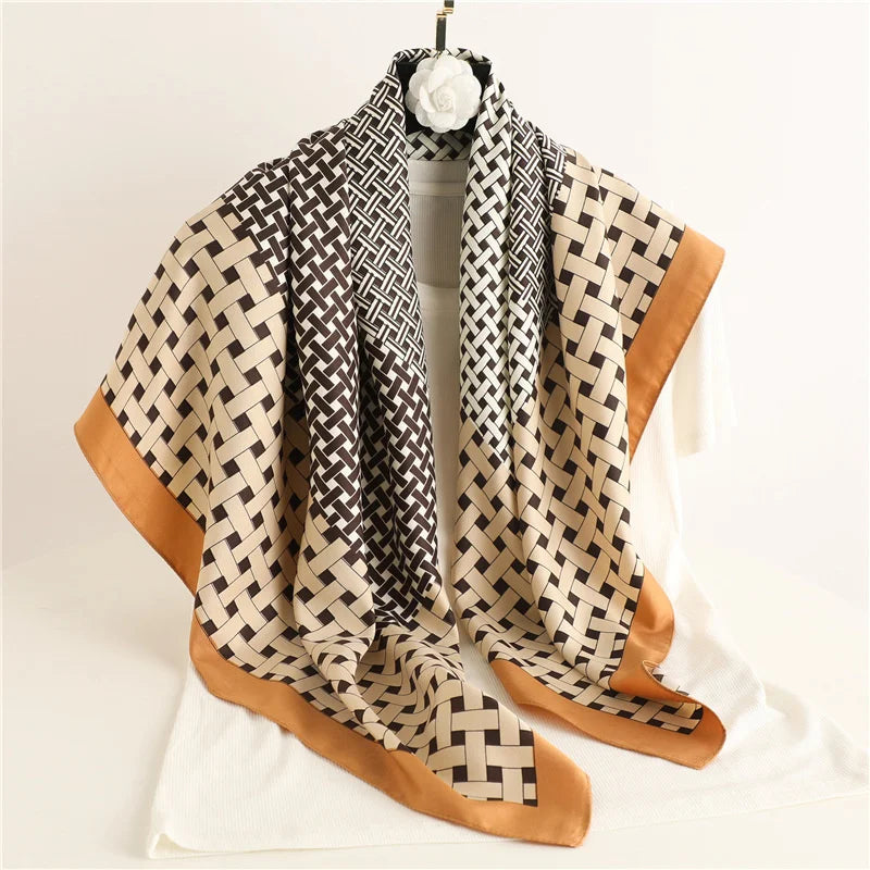 90x90cm Luxury Twill Silk-Feel Scarf | Women's Head Wrap &amp; Shawl with Elegant Hair Tree Print | Versatile Neck Scarf - Smooth Wigs