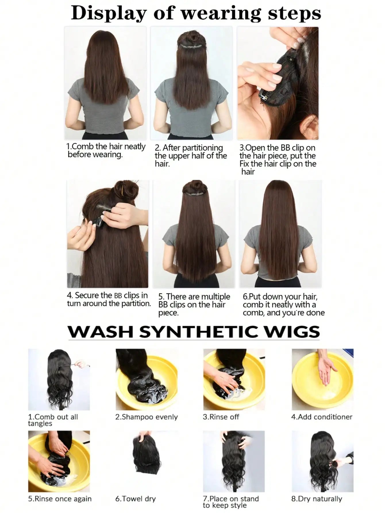 Clip-In Hair Extensions | Thick Long Lace Weft Synthetic Hairpieces for Women | Lightweight &amp; Easy to Style - Smooth Wigs