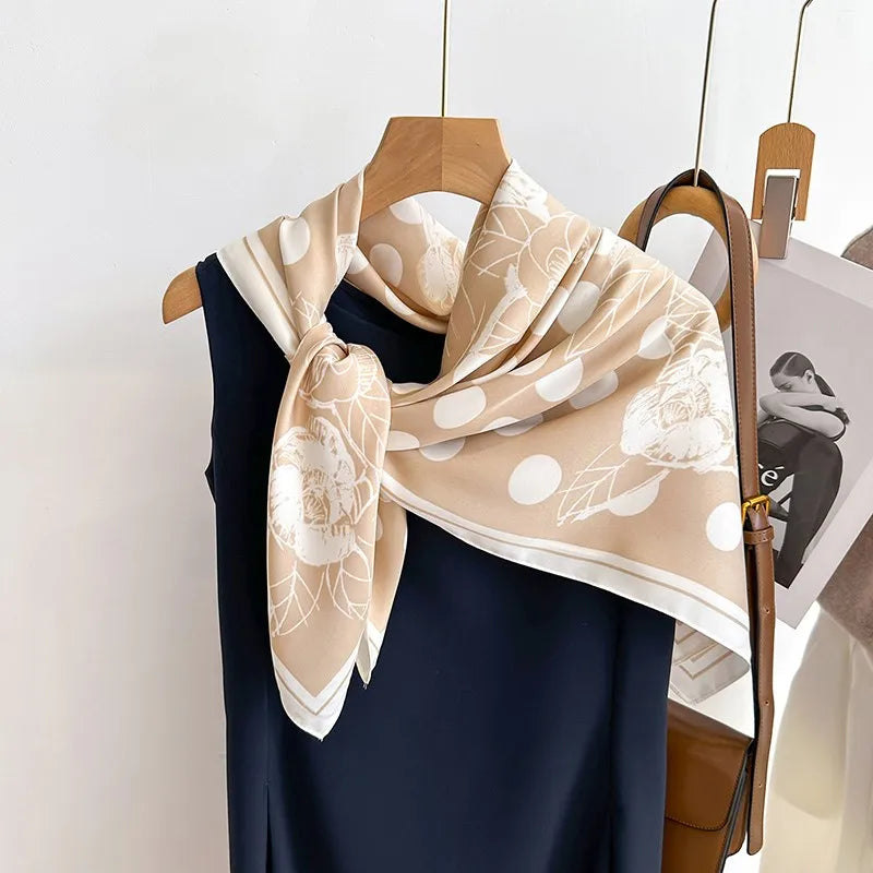 90x90cm Luxury Twill Silk-Feel Scarf | Women's Head Wrap &amp; Shawl with Elegant Hair Tree Print | Versatile Neck Scarf - Smooth Wigs