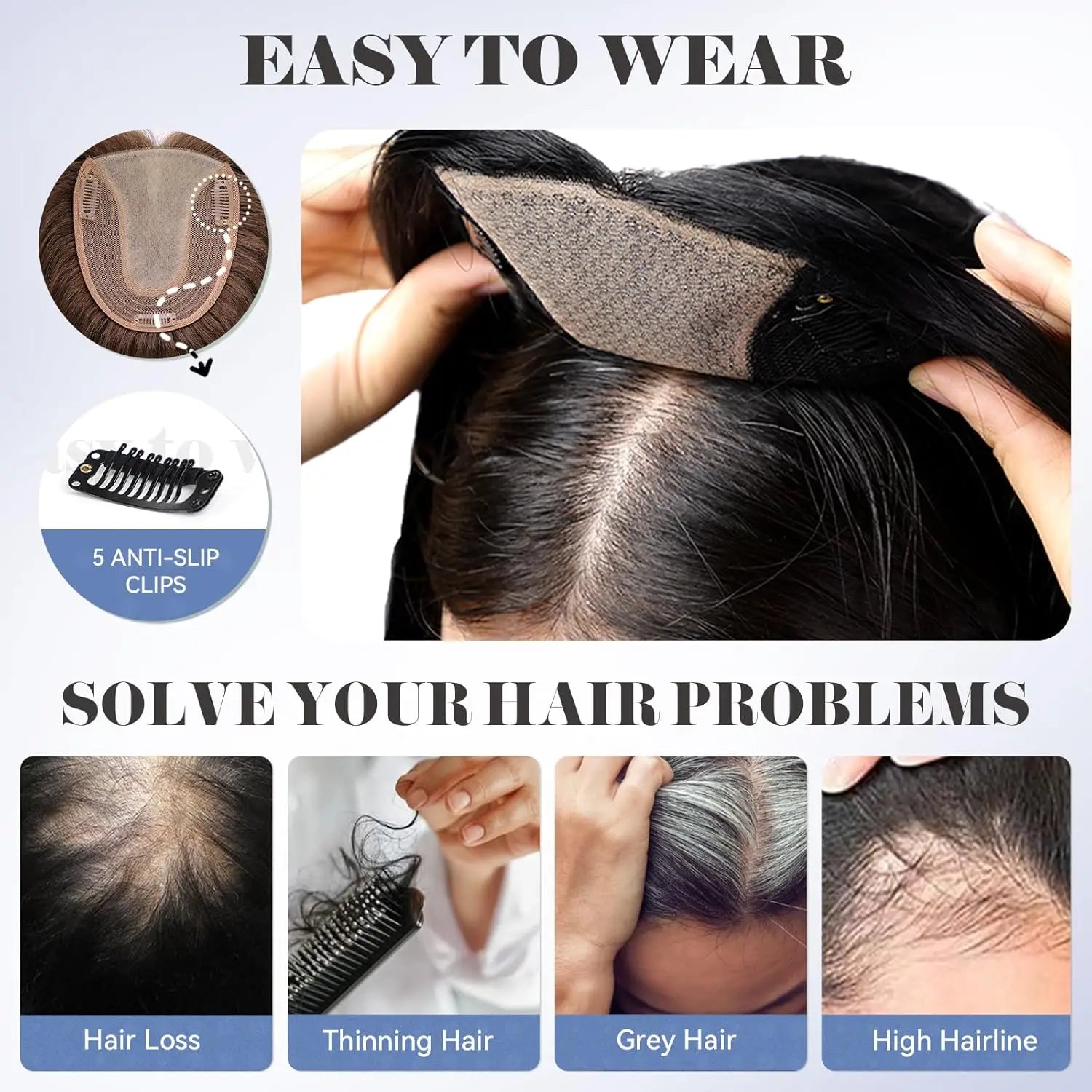 9x9 Inch Human Hair Topper | Large Base Hairpiece with Brown Highlights | 16-Inch Natural Hair Solution by SmoothWigs - Smooth Wigs