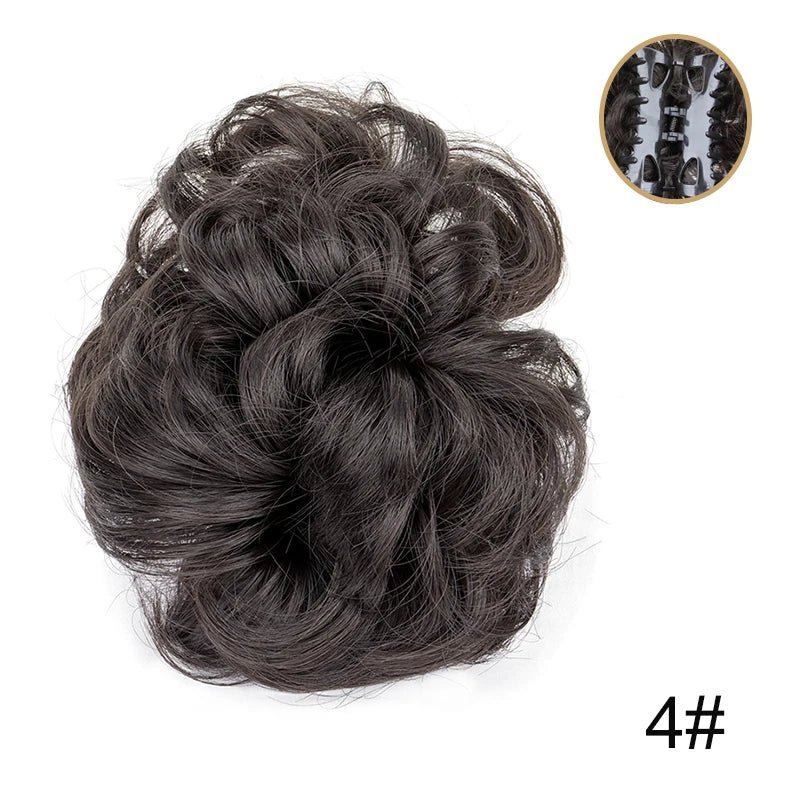 Messy Bun Hairpiece | Short Curly Wavy Chignon Updo with Claw Clip | Black &amp; Blonde Hair Extensions for Women - Smooth Wigs