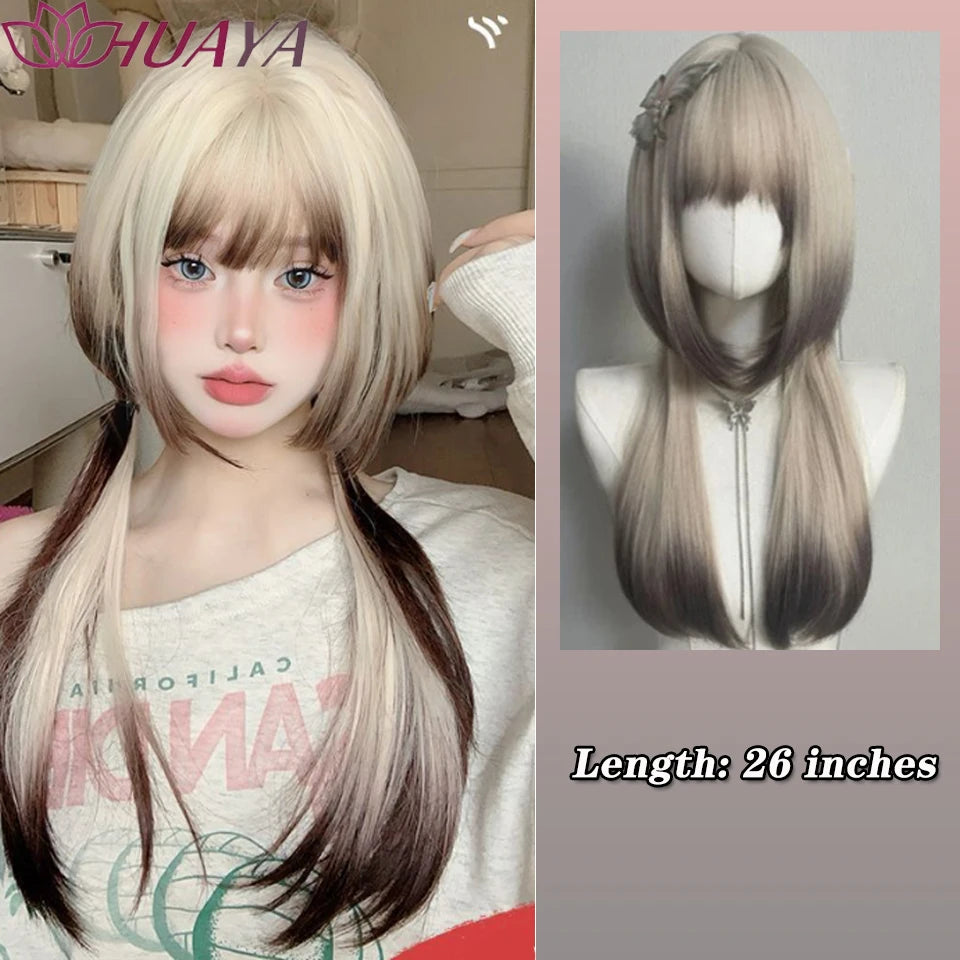 Long Curly White Gold Wig | Full Head Eight-Character Bangs | Nautral Wig with Big Waves by SmoothWigs - Smooth Wigs