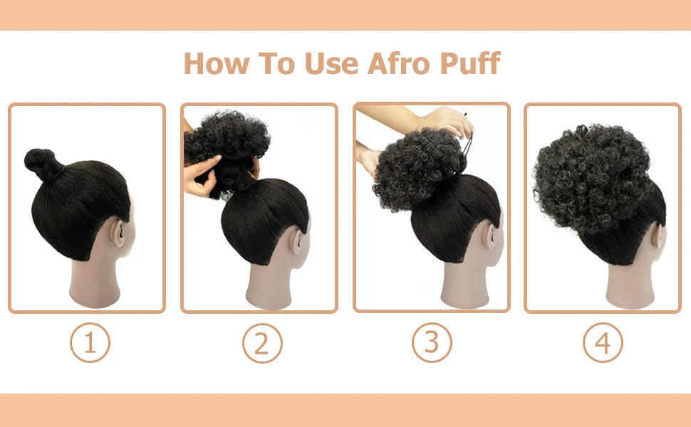 Large Afro Puff Ponytail | Kinky Curly Hair Bun with Drawstring &amp; Clips | Updo Extensions for Black Women - Smooth Wigs