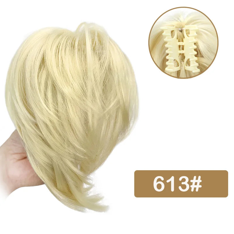 Messy Bun Hairpiece | Short Straight Chignon Ponytail with Claw Clip | Tousled Updo Extensions for Women - Smooth Wigs