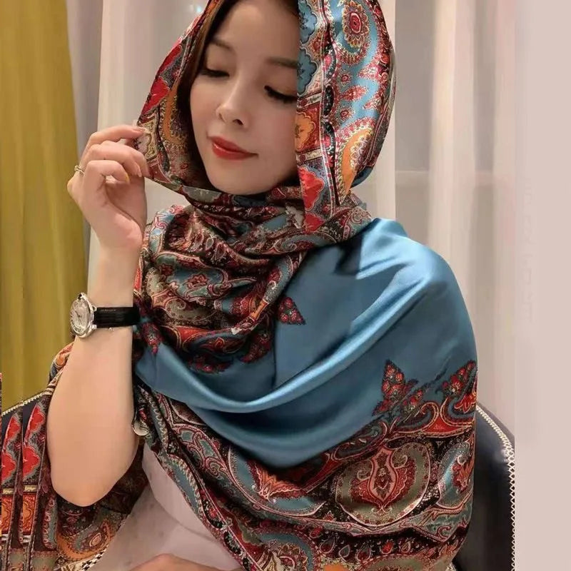 180x90cm Luxury Silk Scarf | Women's Summer Shawl &amp; Beach Wrap | Designer Bandana for Ladies - Smooth Wigs