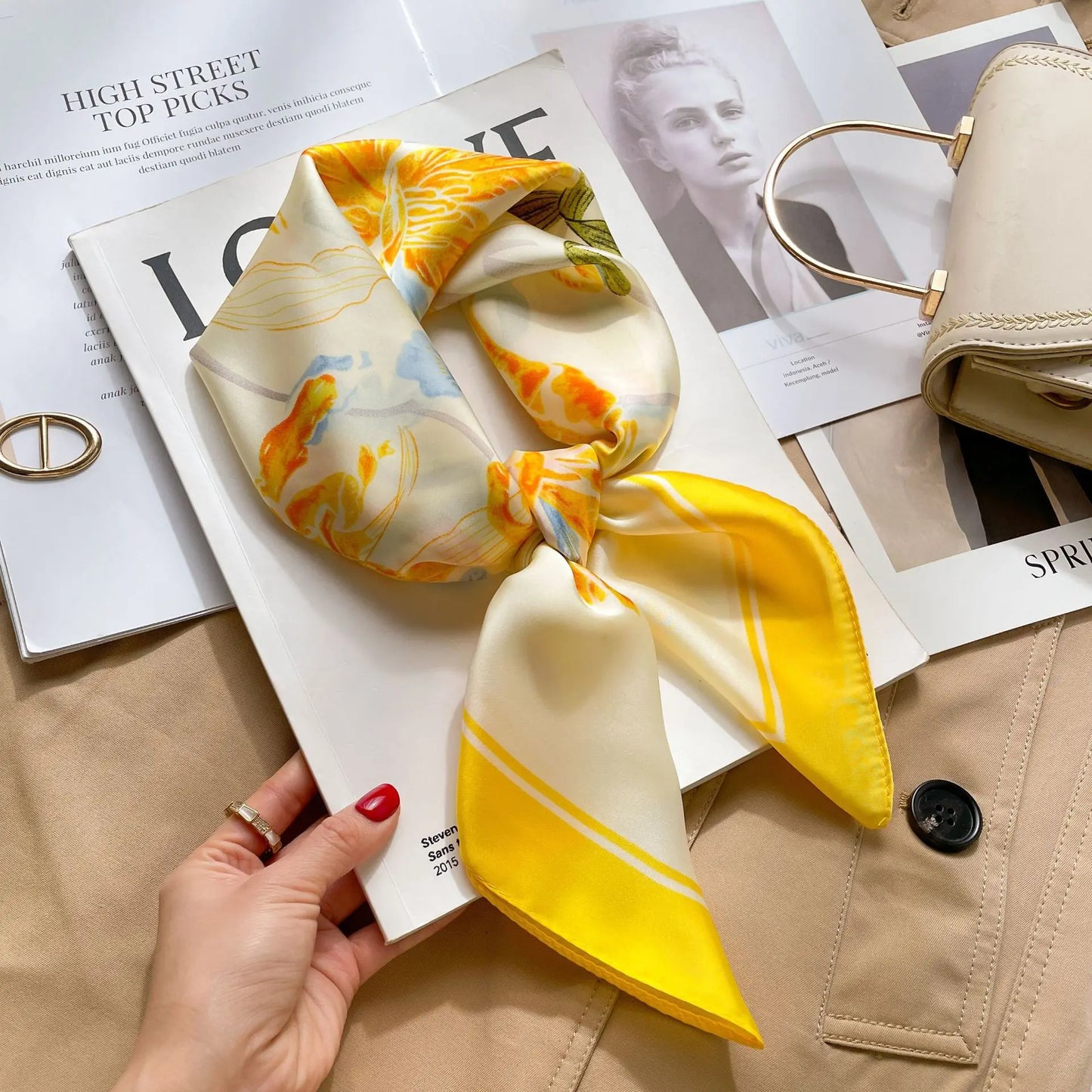 Luxury Satin Print Silk Scarf | Women's Square Neck Scarf &amp; Headwrap | Versatile Beach Bandana - Smooth Wigs