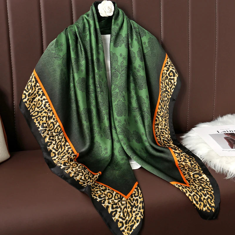110cm Luxury Silk Square Scarf | Women's Large Shawl &amp; Hijab | 2025 Designer Print Beach Wrap &amp; Foulard Echarpe - Smooth Wigs
