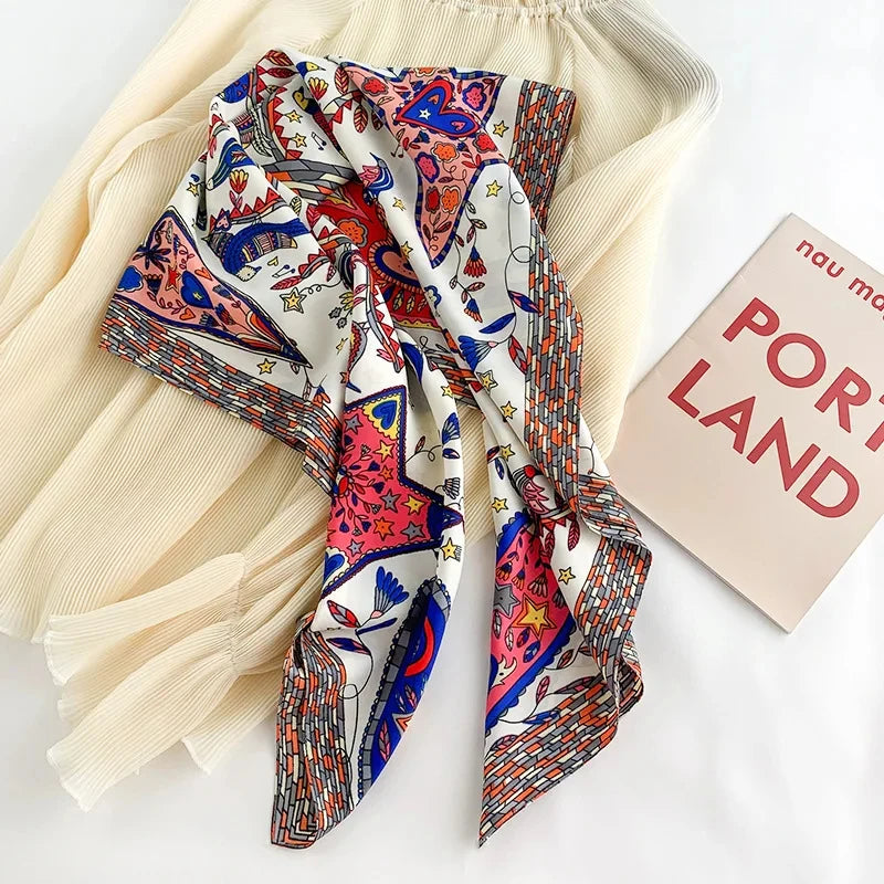 90x90cm Luxury Twill Silk-Feel Scarf | Women's Head Wrap &amp; Shawl with Elegant Hair Tree Print | Versatile Neck Scarf - Smooth Wigs