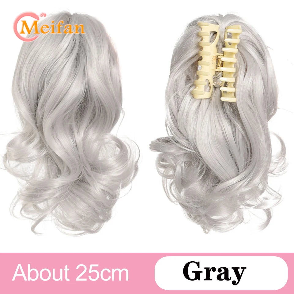 Wavy Curly Claw Clip Ponytail | Natural-Looking Hair Bun Extension in Blonde, Brown &amp; Black | False Pigtail for Women - Smooth Wigs