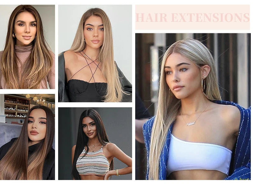 Clip-In Hair Extensions | Thick Long Lace Weft Synthetic Hairpieces for Women | Lightweight &amp; Easy to Style - Smooth Wigs