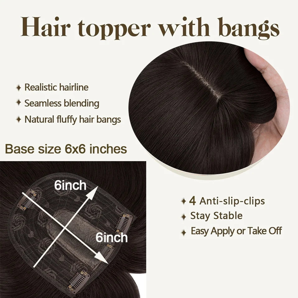 18-Inch Straight Hair Topper with Bangs | Synthetic Hairpiece for Adding Volume &Coverage | Women's Hair Extension Solution - Smooth Wigs