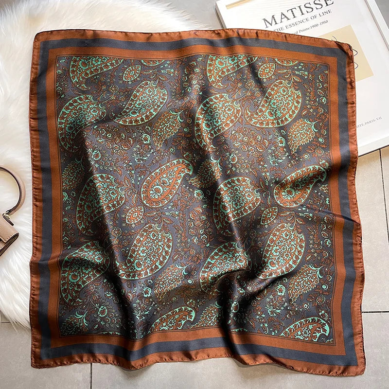 Paisley Print Square Scarf | Soft Satin Bandana &amp; Vintage Head Wrap | Windproof Beach Shawl - Smooth Wigs