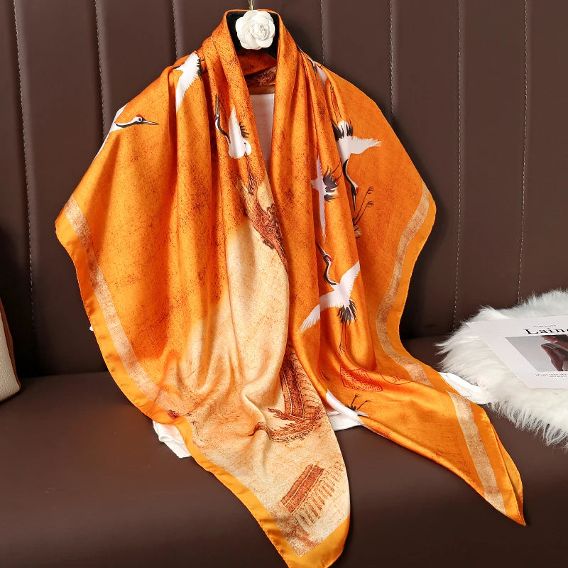 110cm Luxury Silk Square Scarf | Women's Large Shawl &amp; Hijab | 2025 Designer Print Beach Wrap &amp; Foulard Echarpe - Smooth Wigs