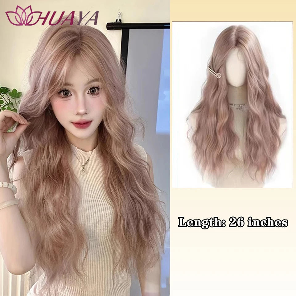Long Curly White Gold Wig | Full Head Eight-Character Bangs | Nautral Wig with Big Waves by SmoothWigs - Smooth Wigs