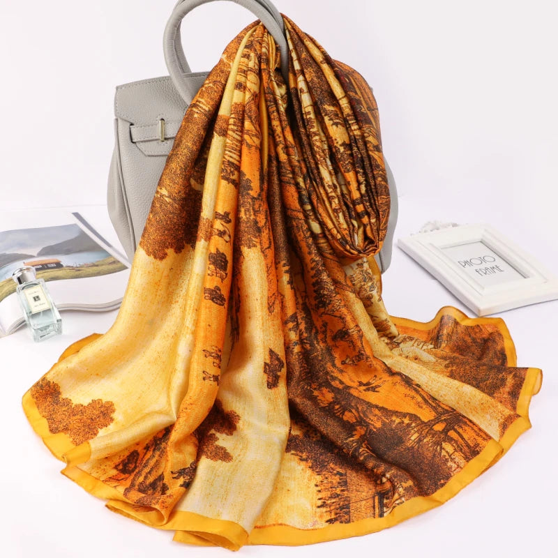 180x90cm Luxury Silk Scarf | Women's Summer Shawl &amp; Beach Wrap | Designer Bandana for Ladies - Smooth Wigs