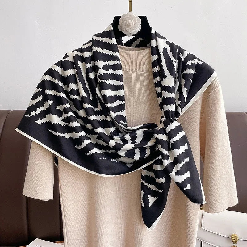 90x90cm Luxury Twill Silk-Feel Scarf | Women's Head Wrap &amp; Shawl with Elegant Hair Tree Print | Versatile Neck Scarf - Smooth Wigs