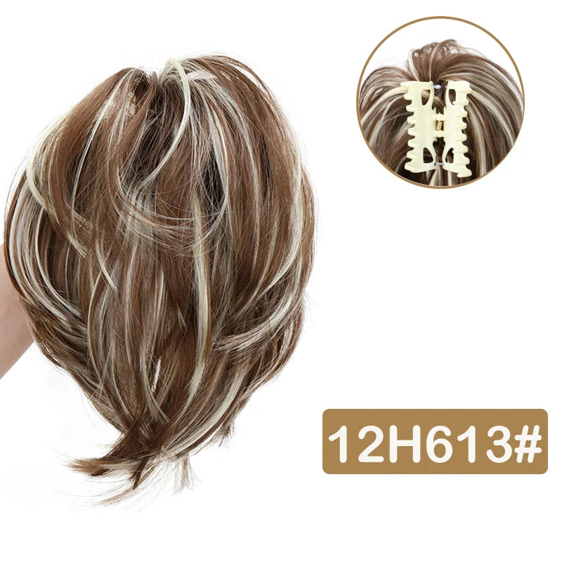 Messy Bun Hairpiece | Short Straight Chignon Ponytail with Claw Clip | Tousled Updo Extensions for Women - Smooth Wigs