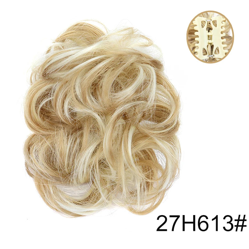 Messy Bun Hairpiece | Short Curly Wavy Chignon Updo with Claw Clip | Black &amp; Blonde Hair Extensions for Women - Smooth Wigs