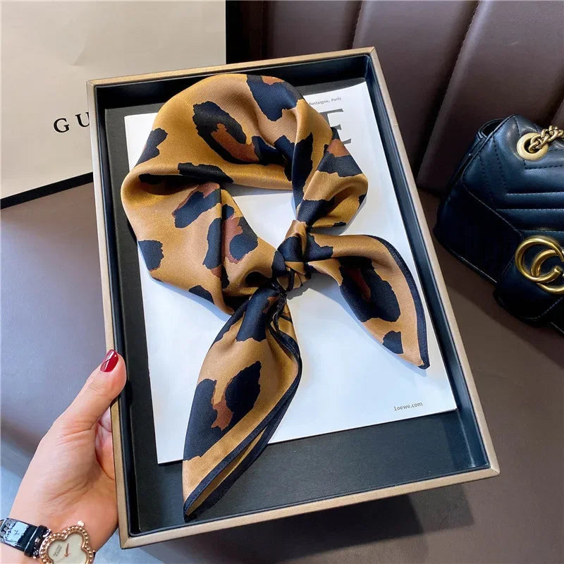 2025 Luxury Silk Leopard Print Scarf | Women's Square Beach Wrap &amp; Headband | Versatile Echarpe Shawl - Smooth Wigs
