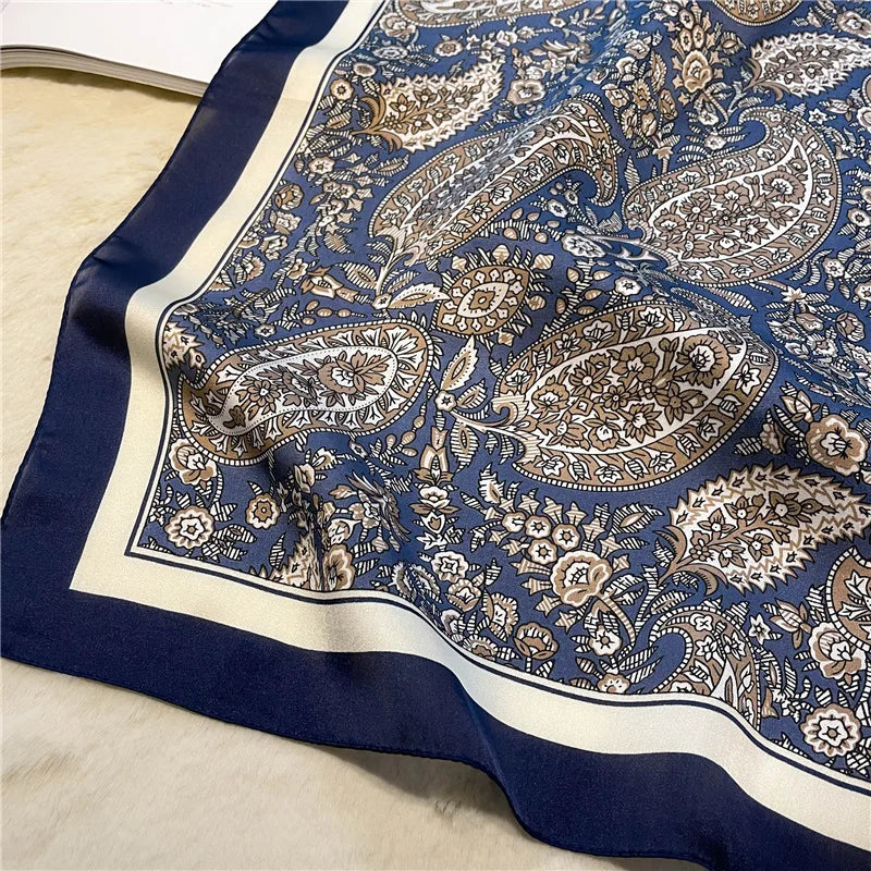 Paisley Print Square Scarf | Soft Satin Bandana &amp; Vintage Head Wrap | Windproof Beach Shawl - Smooth Wigs