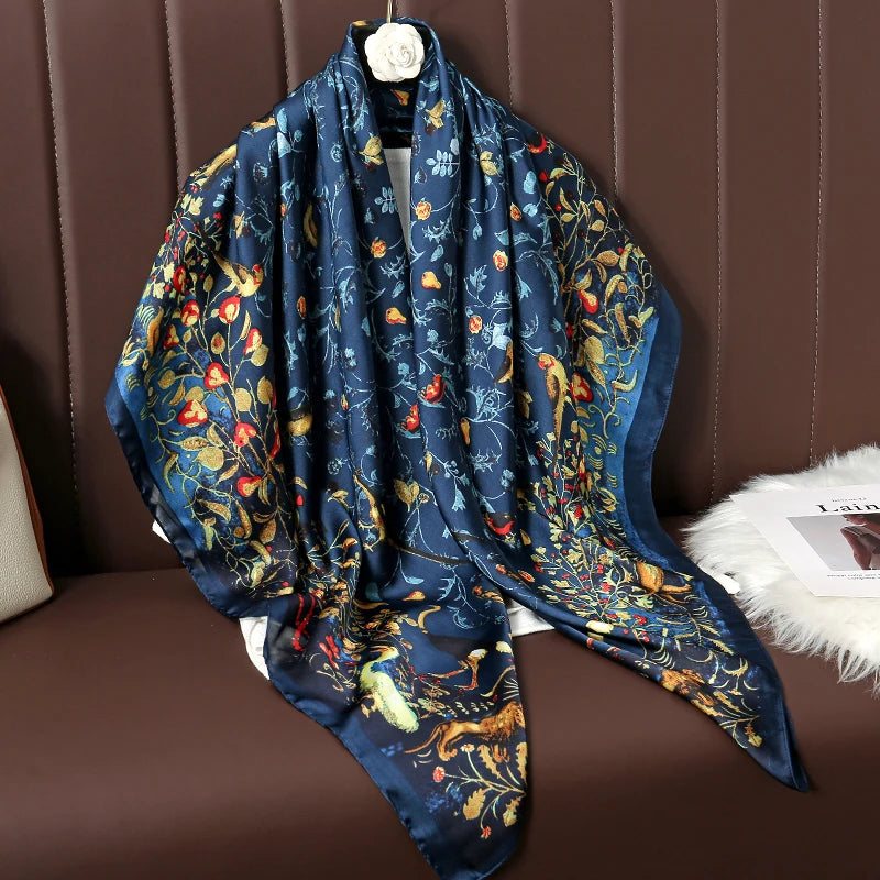 110cm Luxury Silk Square Scarf | Women's Large Shawl &amp; Hijab | 2025 Designer Print Beach Wrap &amp; Foulard Echarpe - Smooth Wigs
