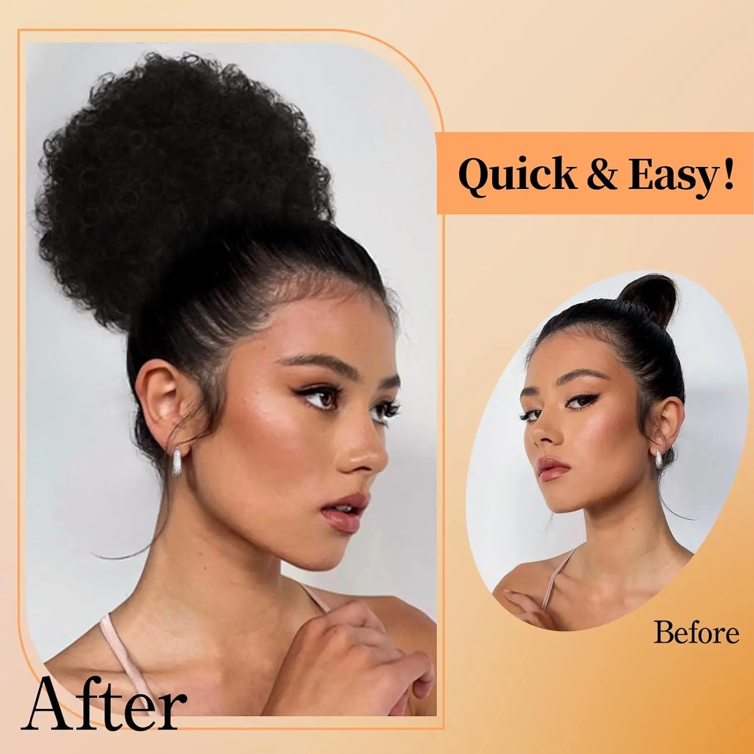 Large Afro Puff Ponytail | Kinky Curly Hair Bun with Drawstring &amp; Clips | Updo Extensions for Black Women - Smooth Wigs