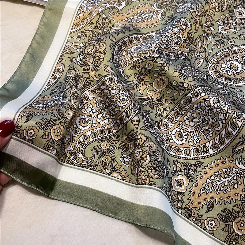 Paisley Print Square Scarf | Soft Satin Bandana &amp; Vintage Head Wrap | Windproof Beach Shawl - Smooth Wigs
