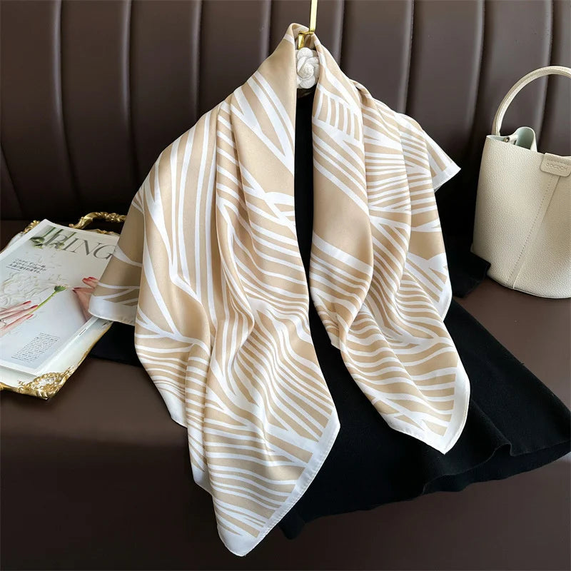 90x90cm Luxury Twill Silk-Feel Scarf | Women's Head Wrap &amp; Shawl with Elegant Hair Tree Print | Versatile Neck Scarf - Smooth Wigs