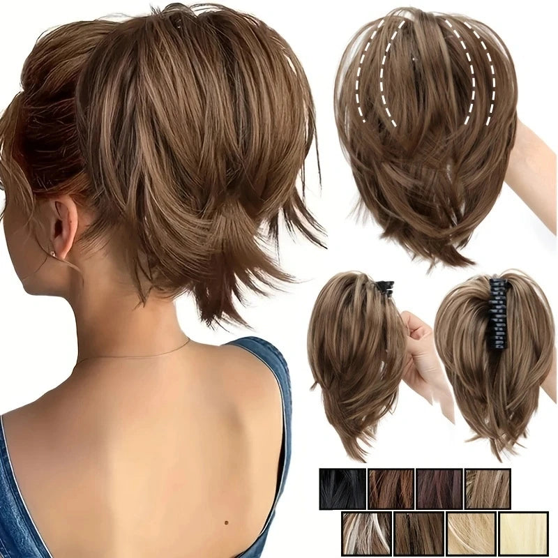 Messy Bun Hairpiece | Short Straight Chignon Ponytail with Claw Clip | Tousled Updo Extensions for Women - Smooth Wigs