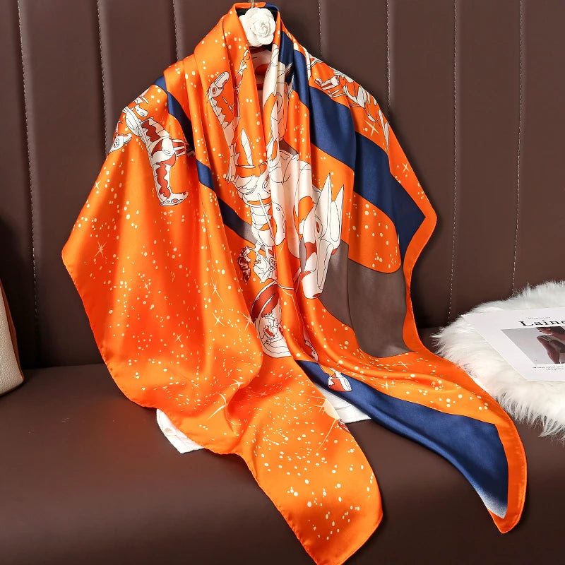 110cm Luxury Silk Square Scarf | Women's Large Shawl &amp; Hijab | 2025 Designer Print Beach Wrap &amp; Foulard Echarpe - Smooth Wigs