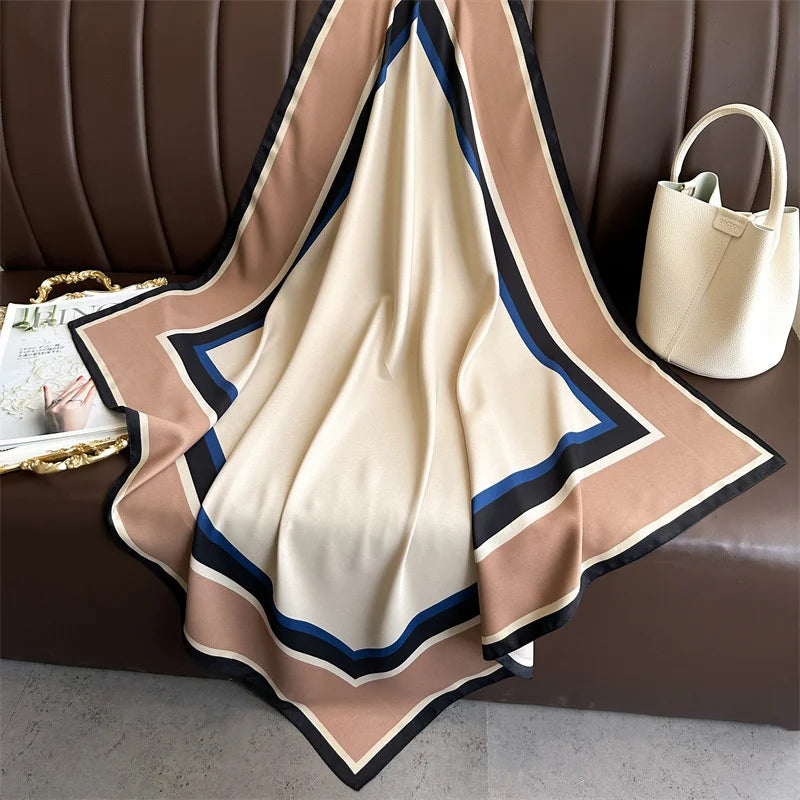 90x90cm Luxury Twill Silk-Feel Scarf | Women's Head Wrap &amp; Shawl with Elegant Hair Tree Print | Versatile Neck Scarf - Smooth Wigs